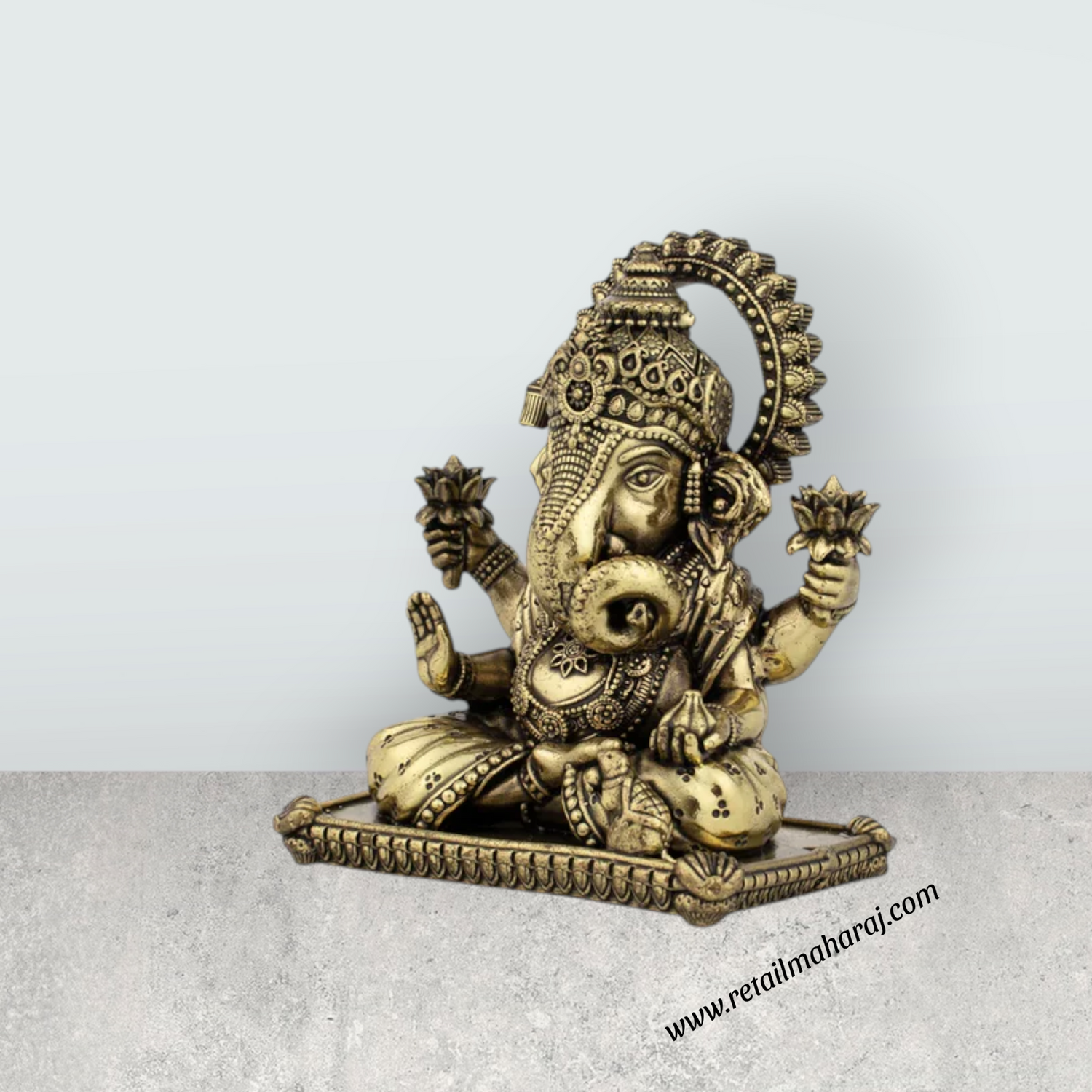 Ganesh Murti - 4 x 3 Inches | Brass Idol / Ganesh Statue Sitting for Pooja/ 340 Gms Approx - Retail Maharaj