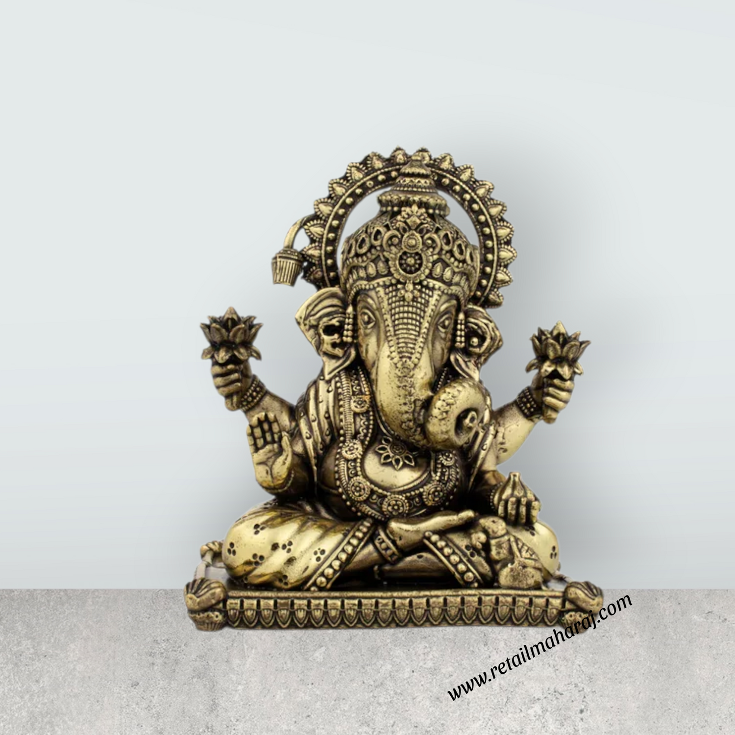 Ganesh Murti - 4 x 3 Inches | Brass Idol / Ganesh Statue Sitting for Pooja/ 340 Gms Approx - Retail Maharaj