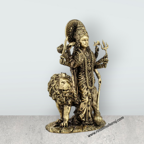 Durga Devi - 5 x 3.5 Inches | Durga Statue Sitting On Lion/ Brass Idol/ Durga Murti for Pooja/ 315 Gms Approx - Retail Maharaj