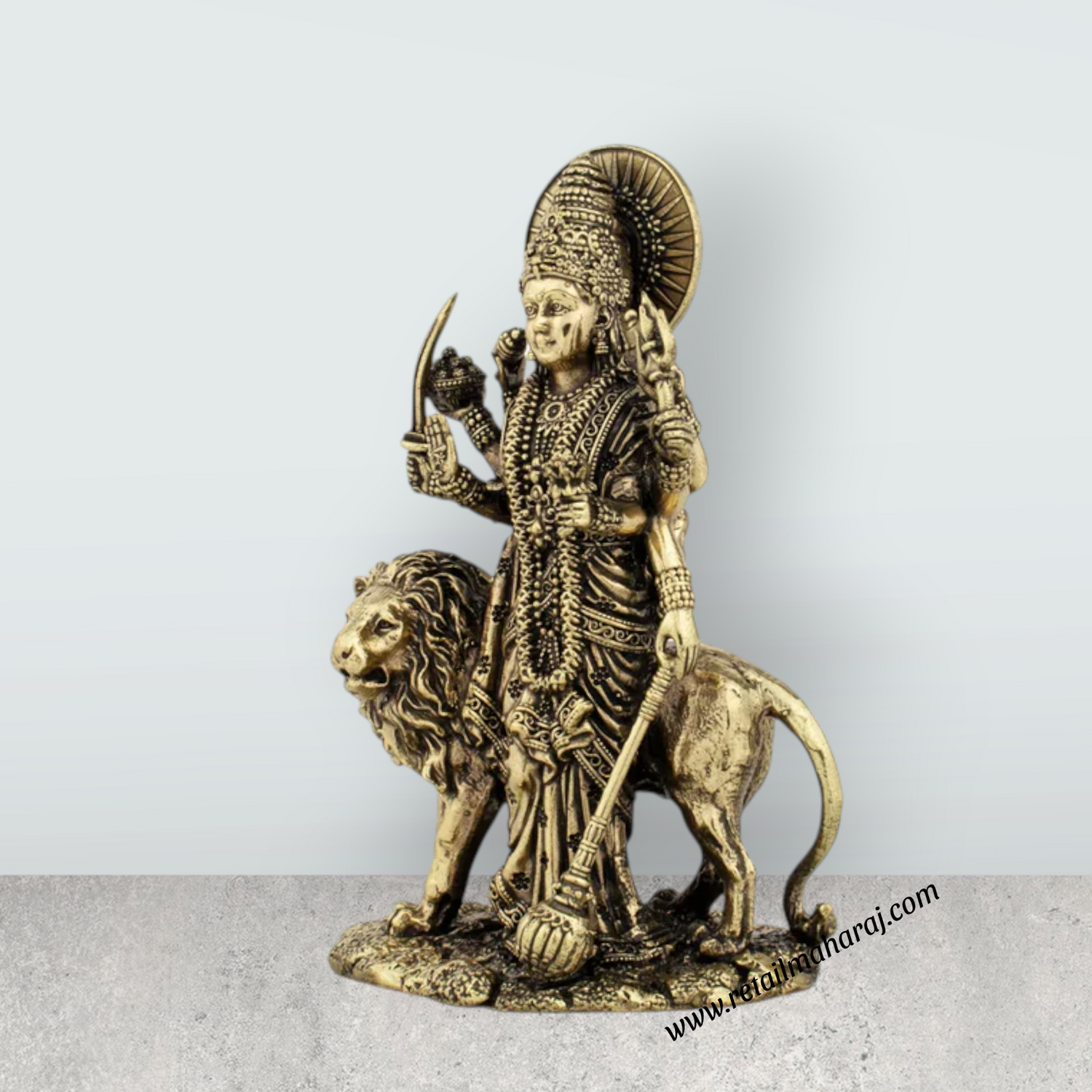 Durga Devi - 5 x 3.5 Inches | Durga Statue Sitting On Lion/ Brass Idol/ Durga Murti for Pooja/ 315 Gms Approx - Retail Maharaj
