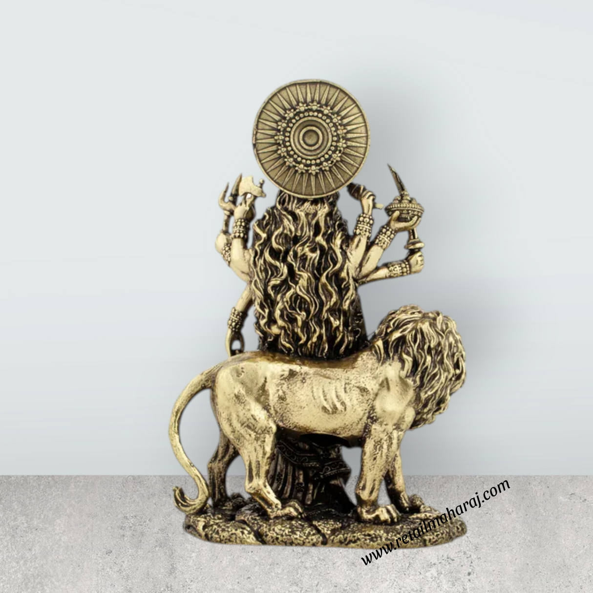 Durga Devi - 5 x 3.5 Inches | Durga Statue Sitting On Lion/ Brass Idol/ Durga Murti for Pooja/ 315 Gms Approx - Retail Maharaj