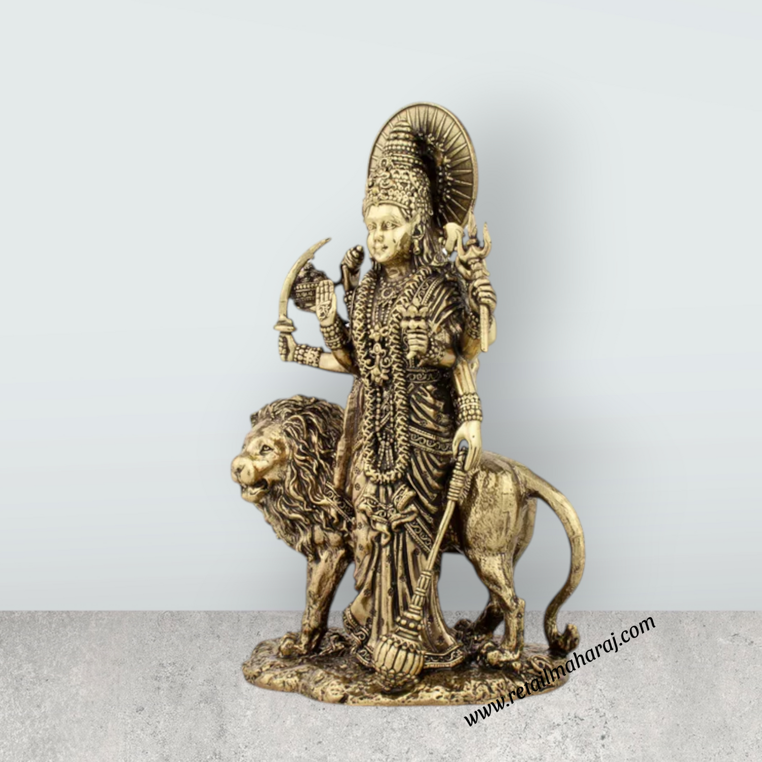 Durga Devi - 6 x 4 Inches | Durga Statue Sitting On Lion/ Brass Idol/ Durga Murti for Pooja/ 515 Gms Approx - Retail Maharaj
