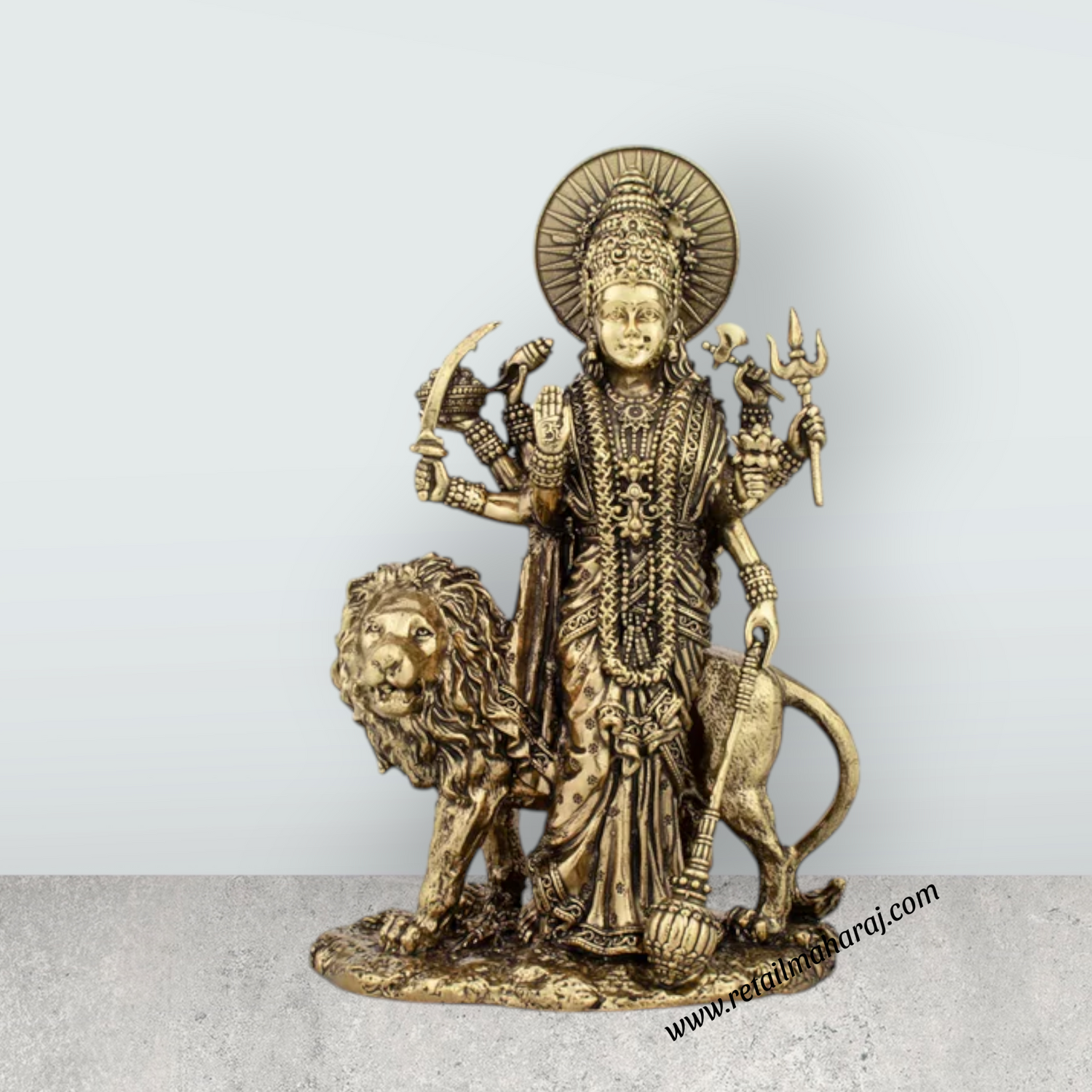 Durga Devi - 6 x 4 Inches | Durga Statue Sitting On Lion/ Brass Idol/ Durga Murti for Pooja/ 515 Gms Approx - Retail Maharaj