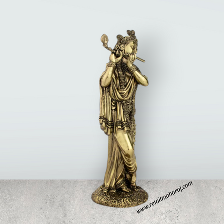 Krishnan Statue - 10 x 3.5 Inches | Brass idol/ Krishna Flute Statue for Pooja/ 730 Gms Approx - Retail Maharaj