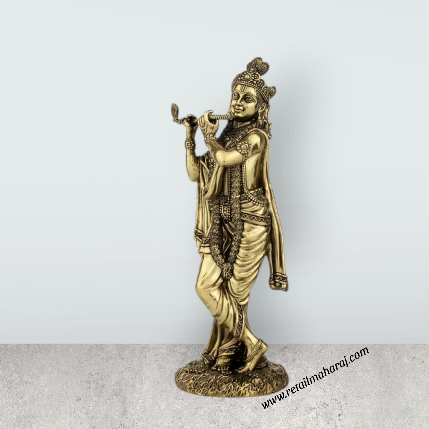 Krishnan Statue - 10 x 3.5 Inches | Brass idol/ Krishna Flute Statue for Pooja/ 730 Gms Approx - Retail Maharaj