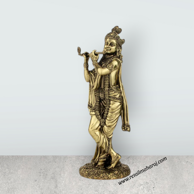 Krishnan Statue - 10 x 3.5 Inches | Brass idol/ Krishna Flute Statue for Pooja/ 730 Gms Approx - Retail Maharaj