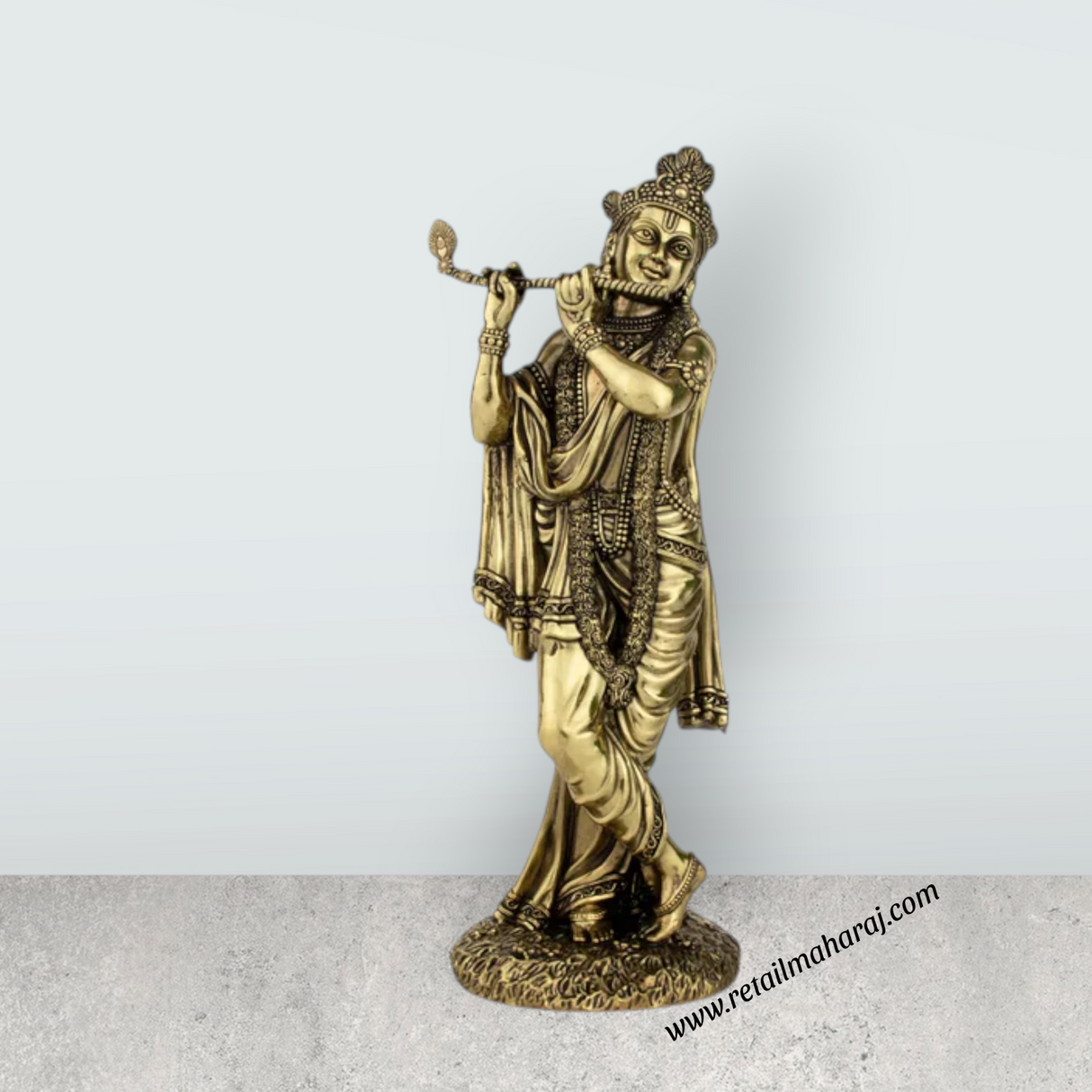 Krishnan Statue - 10 x 3.5 Inches | Brass idol/ Krishna Flute Statue for Pooja/ 730 Gms Approx - Retail Maharaj