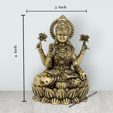 Laxmi Devi Statue - 4 x 3 Inches | Lakshmi Statue Sitting On Lotus / Brass Idol/ Maha Laxmi Idol for Pooja/ 290 Gms Approx - Retail Maharaj