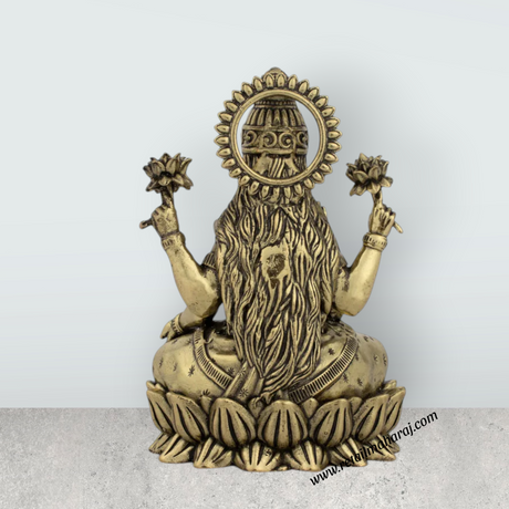 Laxmi Devi Statue - 4 x 3 Inches | Lakshmi Statue Sitting On Lotus / Brass Idol/ Maha Laxmi Idol for Pooja/ 290 Gms Approx - Retail Maharaj