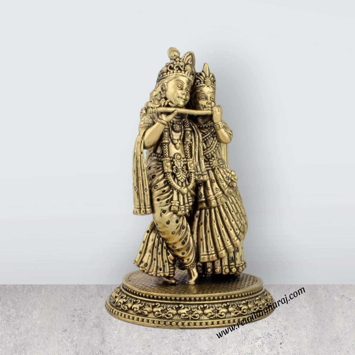 Radha Krishna Idol - 6 x 4 Inches | Brass Idol/ Radha Krishna Murti for Pooja/ 460 Gms Approx - Retail Maharaj