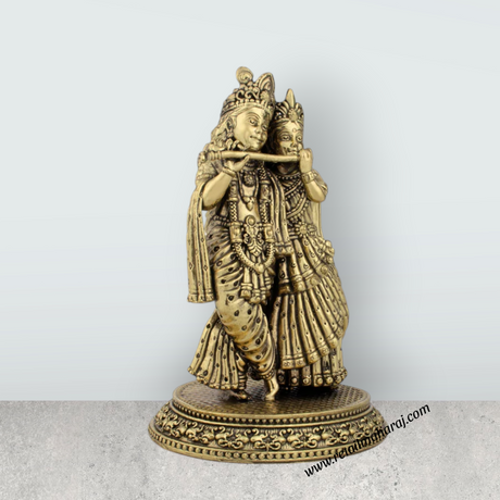 Radha Krishna Idol - 6 x 4 Inches | Brass Idol/ Radha Krishna Murti for Pooja/ 460 Gms Approx - Retail Maharaj