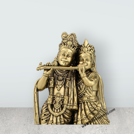 Radha Krishna Idol - 6 x 4 Inches | Brass Idol/ Radha Krishna Murti for Pooja/ 460 Gms Approx - Retail Maharaj