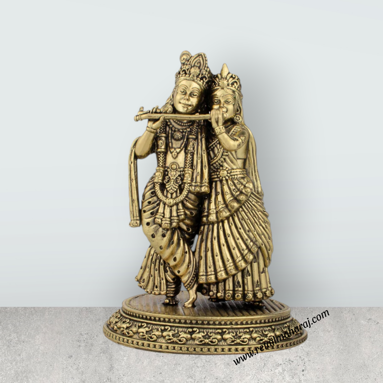 Radha Krishna Idol - 6 x 4 Inches | Brass Idol/ Radha Krishna Murti for Pooja/ 460 Gms Approx - Retail Maharaj