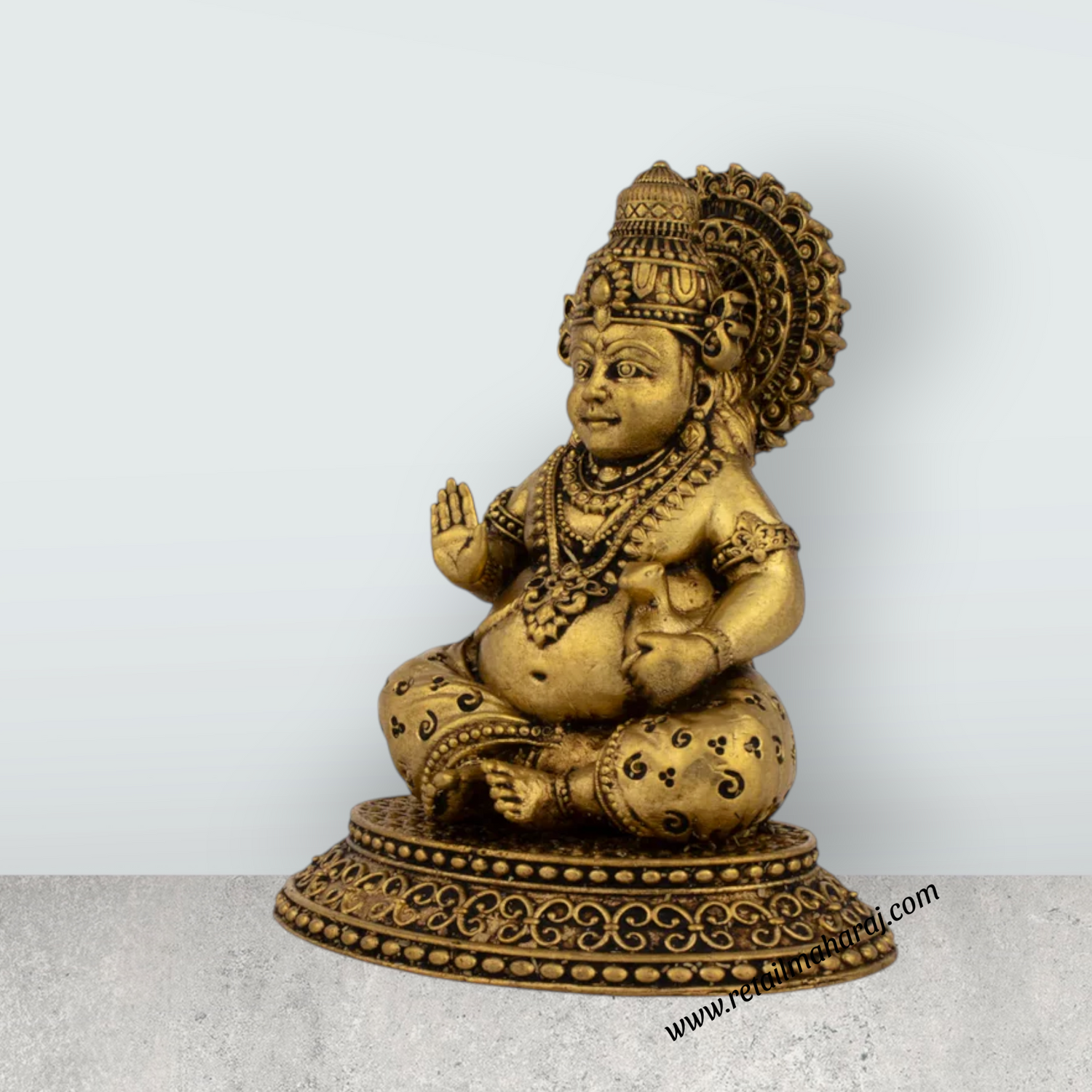 Kubera Statue - 4 x 4 Inches | Kuber Murti/ Brass Idol/ kuberan idol for Pooja/ 440 Gms Approx - Retail Maharaj