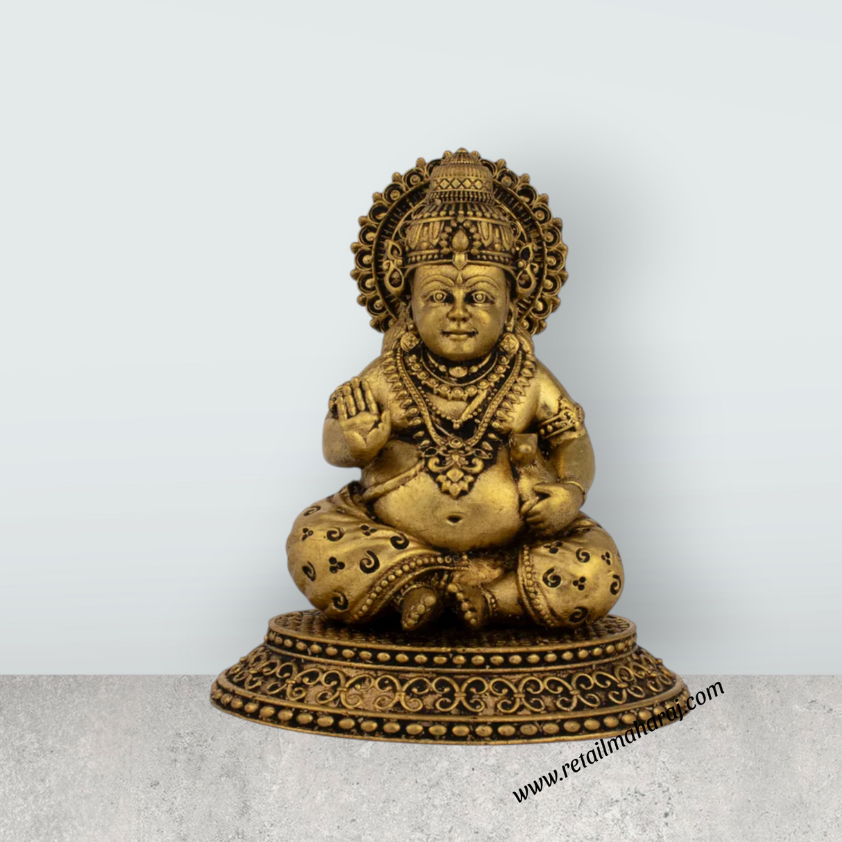 Kubera Statue - 4 x 4 Inches | Kuber Murti/ Brass Idol/ kuberan idol for Pooja/ 440 Gms Approx - Retail Maharaj