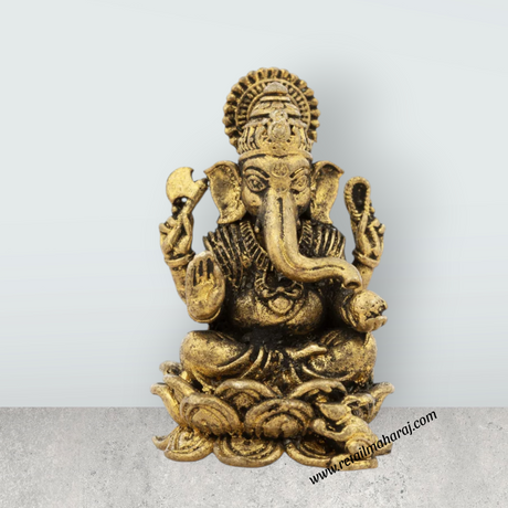Ganesh Statue - 1.5 x 1 Inches | Brass idol/ Vinayaka Idol / Ganesh Idol for Pooja - Retail Maharaj