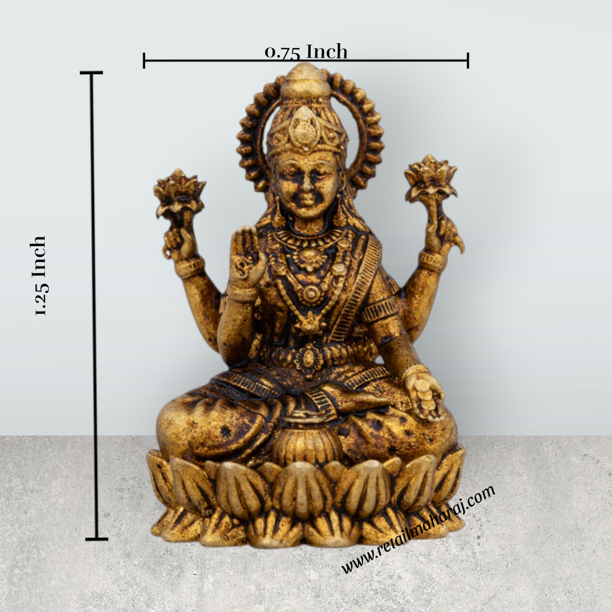 Lakshmi Idol Sitting On Lotus Base - 1.25 x 0.75 Inches | Antique Polish Laxmi Statue/ Brass Idol for Pooja - Retail Maharaj