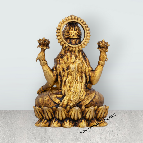 Lakshmi Idol Sitting On Lotus Base - 1.25 x 0.75 Inches | Antique Polish Laxmi Statue/ Brass Idol for Pooja - Retail Maharaj