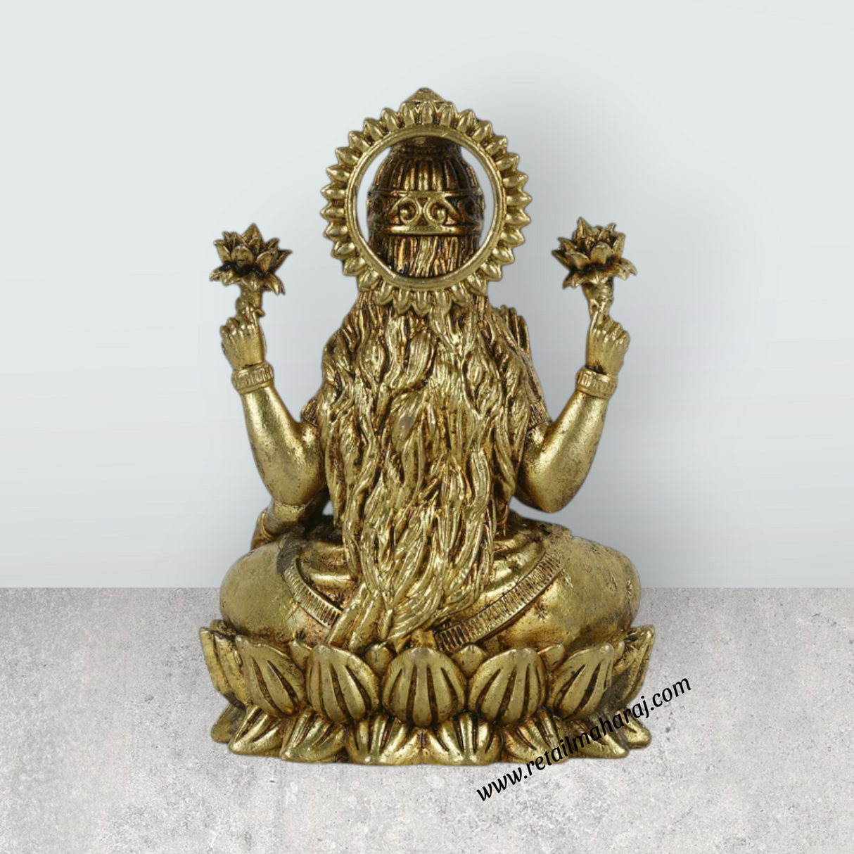 Lakshmi Idol Sitting On Lotus - 3 x 2 Inches | Antique Brass Idol/ Laxmi Idol for Worship - Retail Maharaj