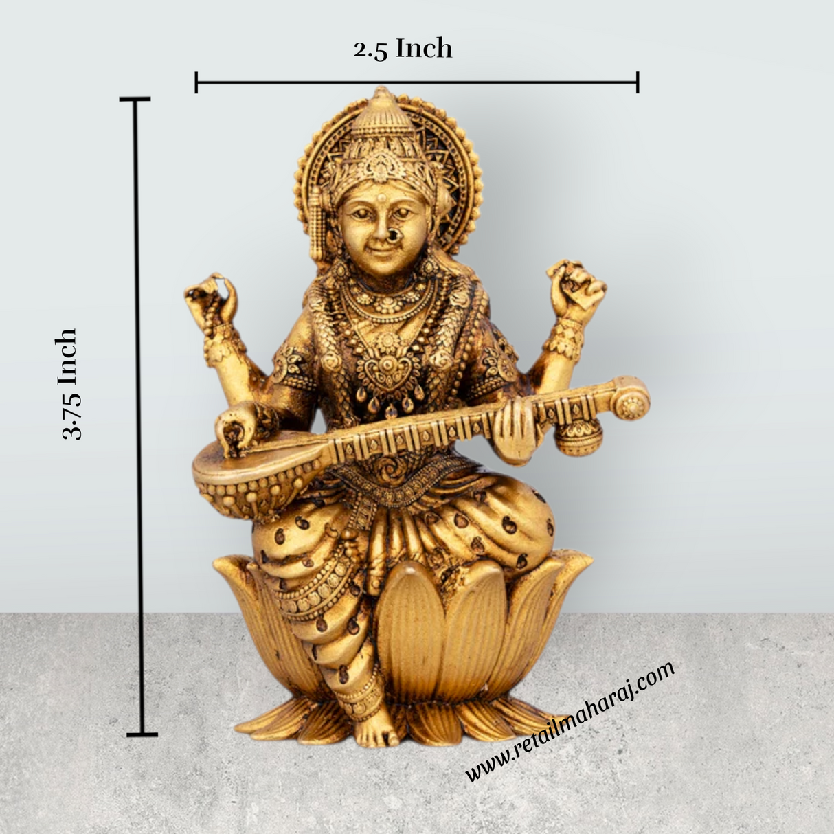 Saraswati Murti Sitting On Lotus Base - 3.75 x 2.5 Inches | Brass Idol/ Maa Saraswati Statue for Pooja