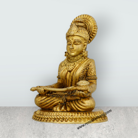 Annapurna Devi Sitting On Base - 2 x 1.5 Inches | Brass Idol/ Annapoorani Statue for Pooja - Retail Maharaj