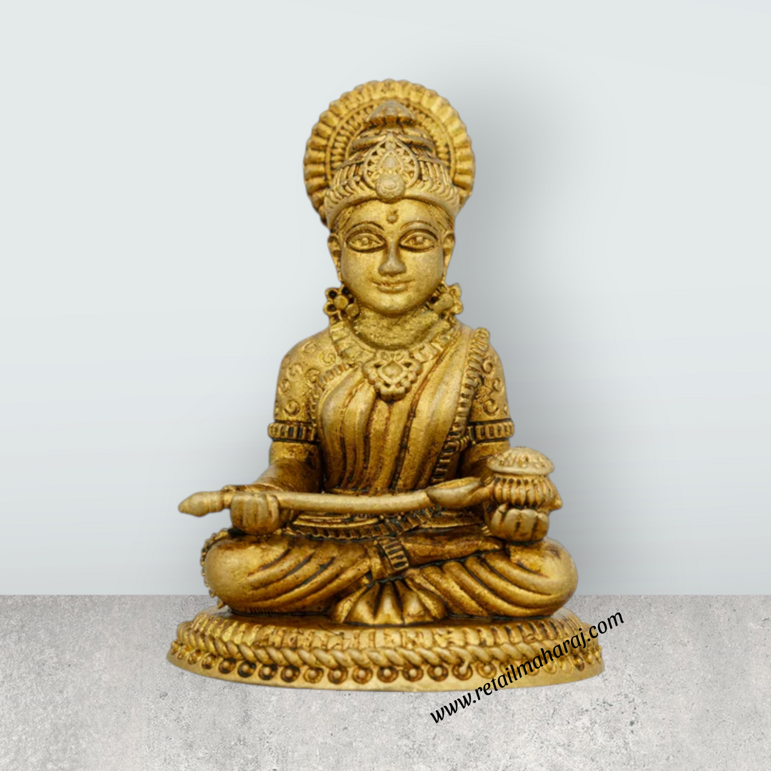 Annapurna Devi Sitting On Base - 2 x 1.5 Inches | Brass Idol/ Annapoorani Statue for Pooja - Retail Maharaj