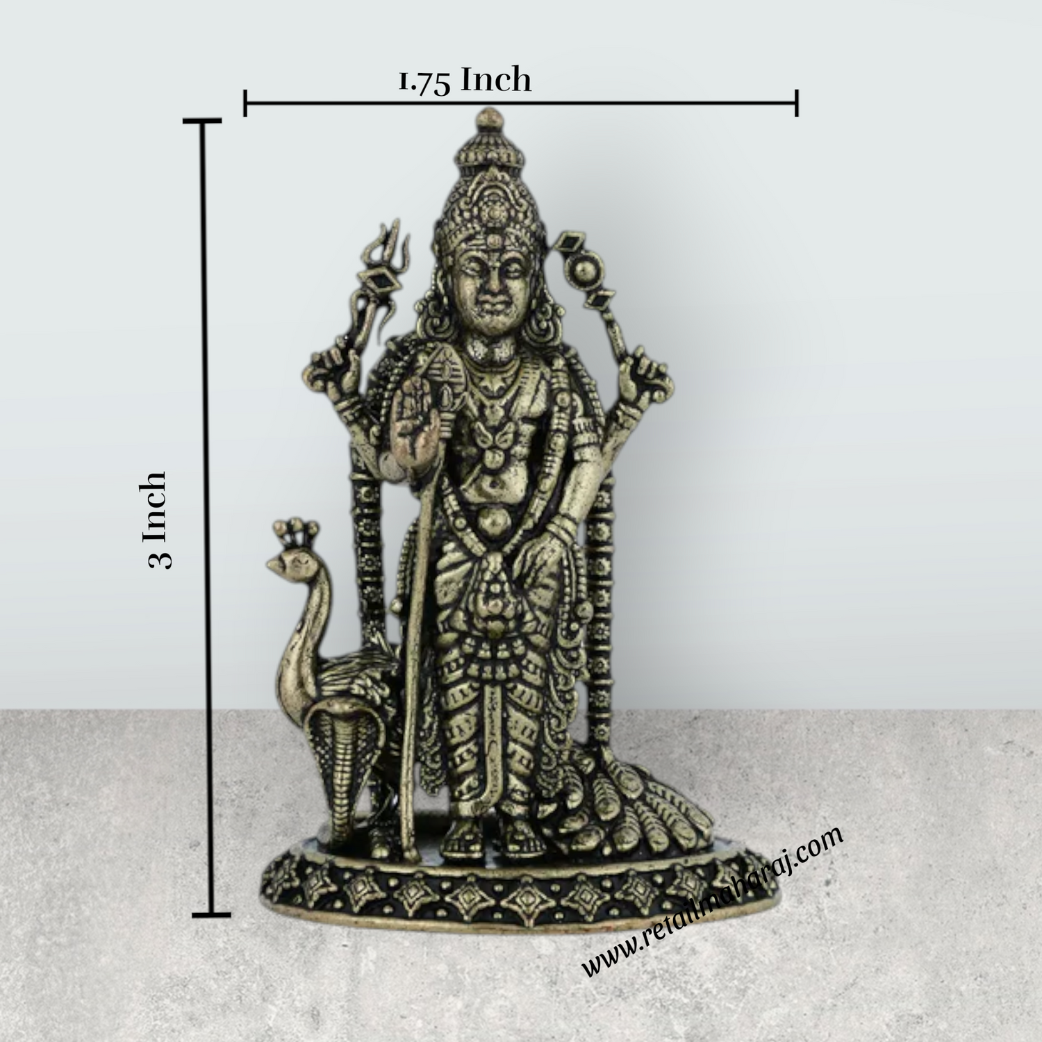 Murugar Standing on Base Murti - 3 x 1.75 Inches | Antique Brass Idol / Murugan Statue for Home & Pooja - Retail Maharaj