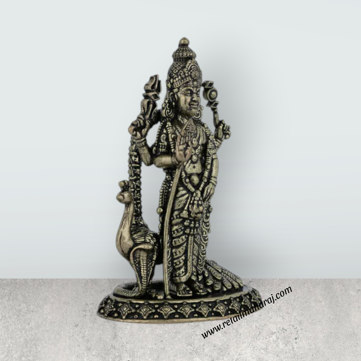 Murugar Standing on Base Murti - 3 x 1.75 Inches | Antique Brass Idol / Murugan Statue for Home & Pooja - Retail Maharaj