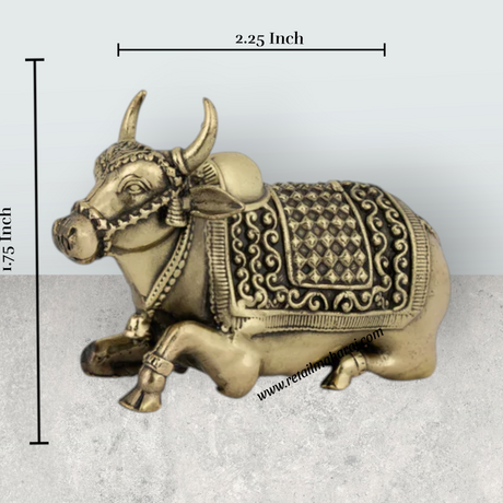 Nandi Murti - 1.75 x 2.25 Inches | Antique Brass Idol / Nandi Statue / Nandi Bhagavan for Pooja Décor - Retail Maharaj