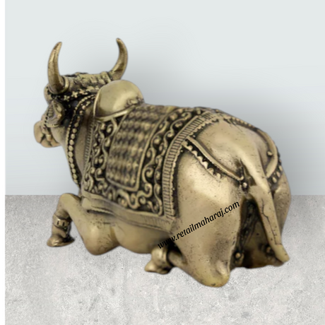 Nandi Murti - 1.75 x 2.25 Inches | Antique Brass Idol / Nandi Statue / Nandi Bhagavan for Pooja Décor - Retail Maharaj