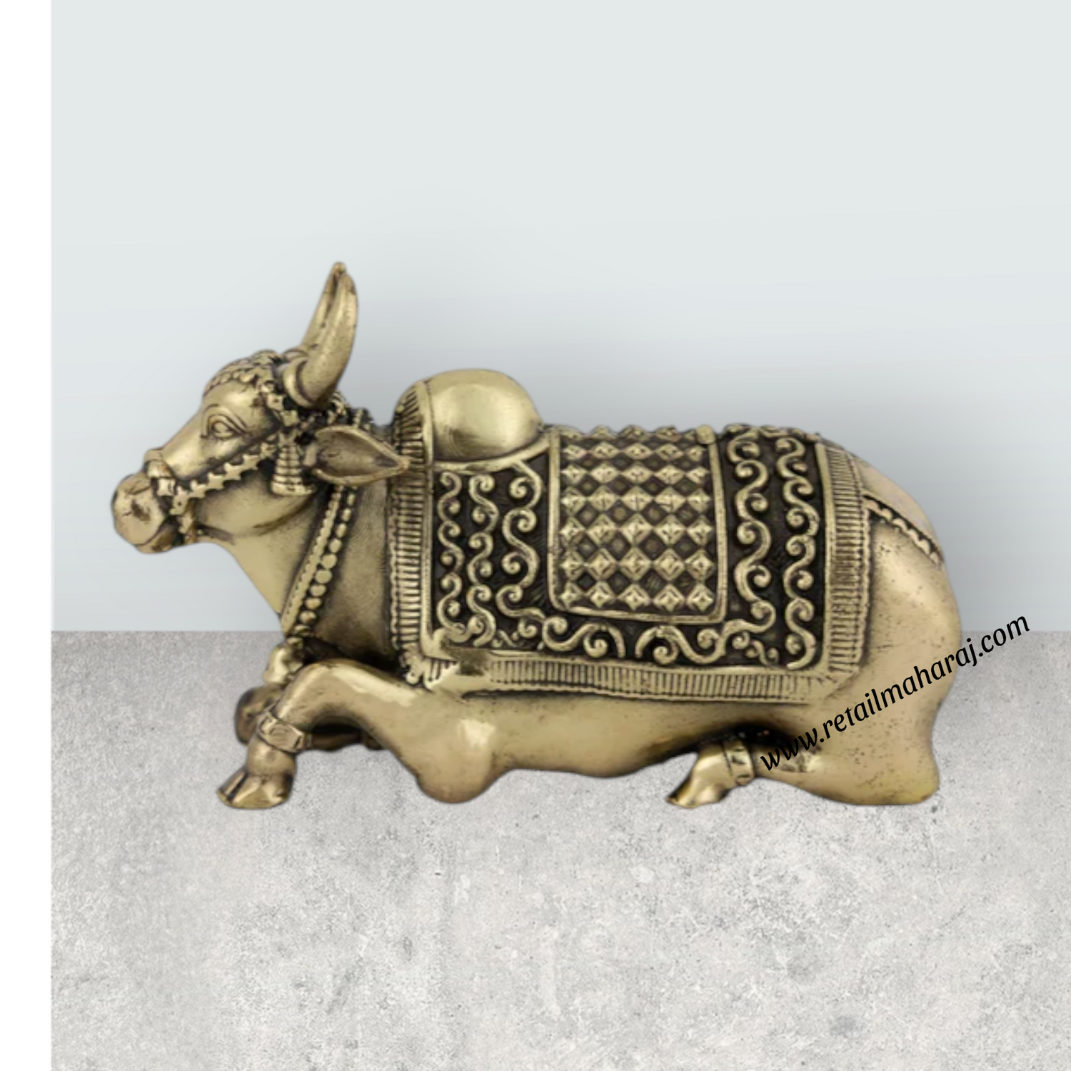 Nandi Murti - 1.75 x 2.25 Inches | Antique Brass Idol / Nandi Statue / Nandi Bhagavan for Pooja Décor - Retail Maharaj