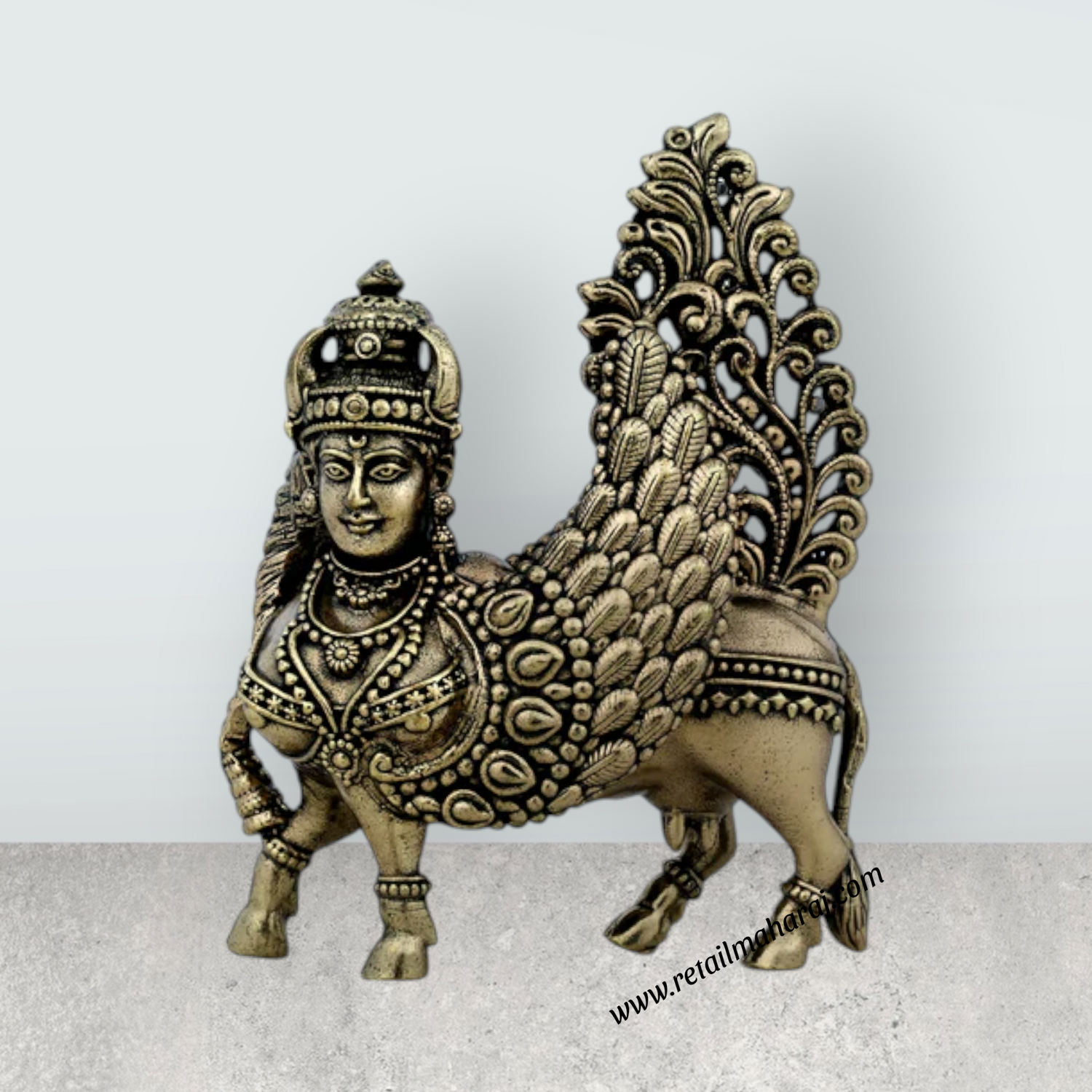 Kamadhenu Statue – 3 x 2 Inches | Antique Brass Idol / Divine Cow Statue / Kamadhenu Idol for Home & Pooja - Retail Maharaj