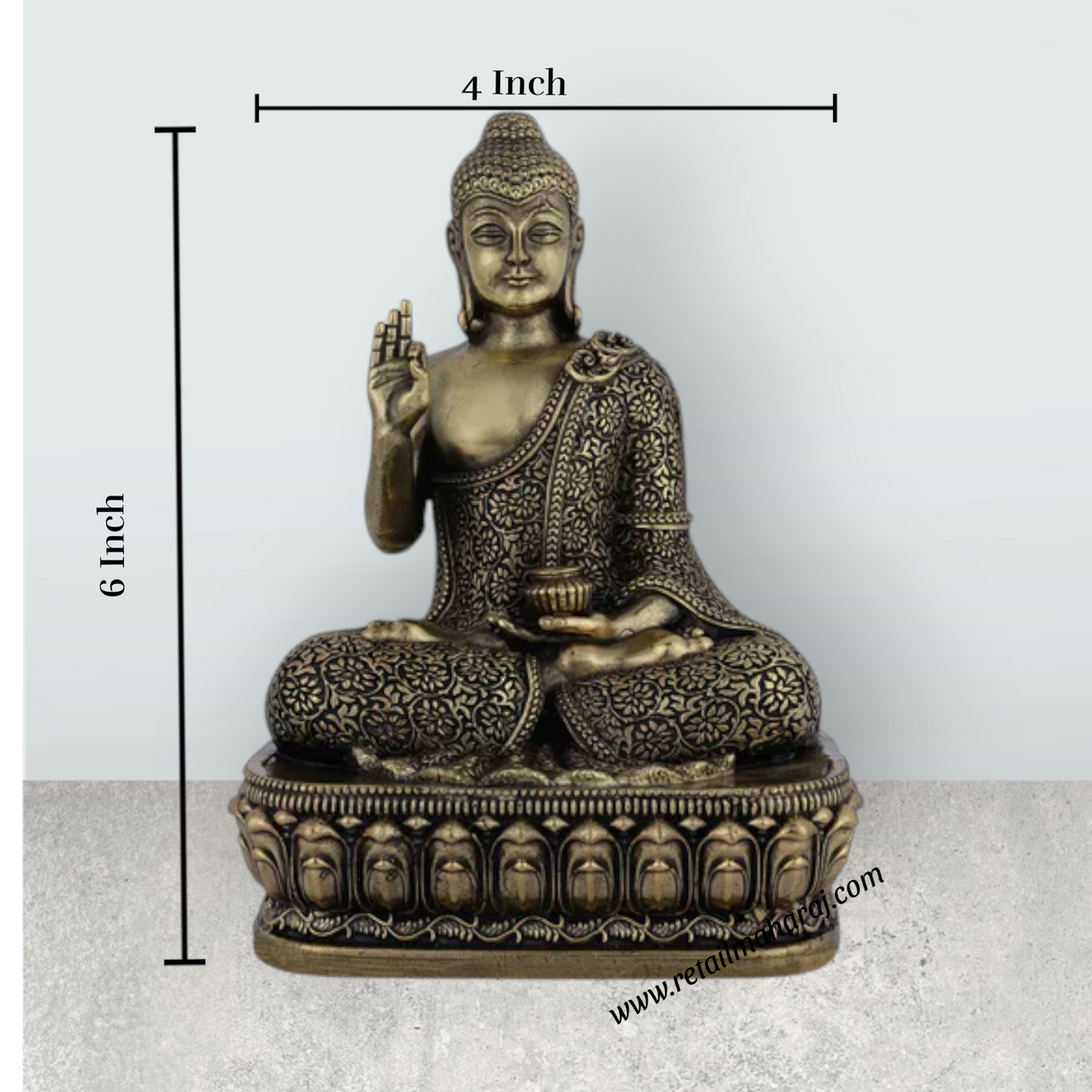 Brass Buddha Sitting On Flower Base Statue – 6 x 4 Inches | Antique Brass Buddha Idol for Home & Meditation Décor - Retail Maharaj