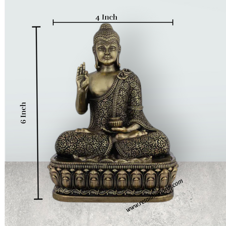 Brass Buddha Sitting On Flower Base Statue – 6 x 4 Inches | Antique Brass Buddha Idol for Home & Meditation Décor - Retail Maharaj