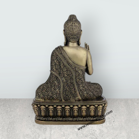 Brass Buddha Sitting On Flower Base Statue – 6 x 4 Inches | Antique Brass Buddha Idol for Home & Meditation Décor - Retail Maharaj