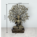 Buddha Sitting On Base Murti – Antique Brass Buddha Sculpture / Tree Design Buddha Idol for Home (6.5 x 5 Inches) - Retail Maharaj