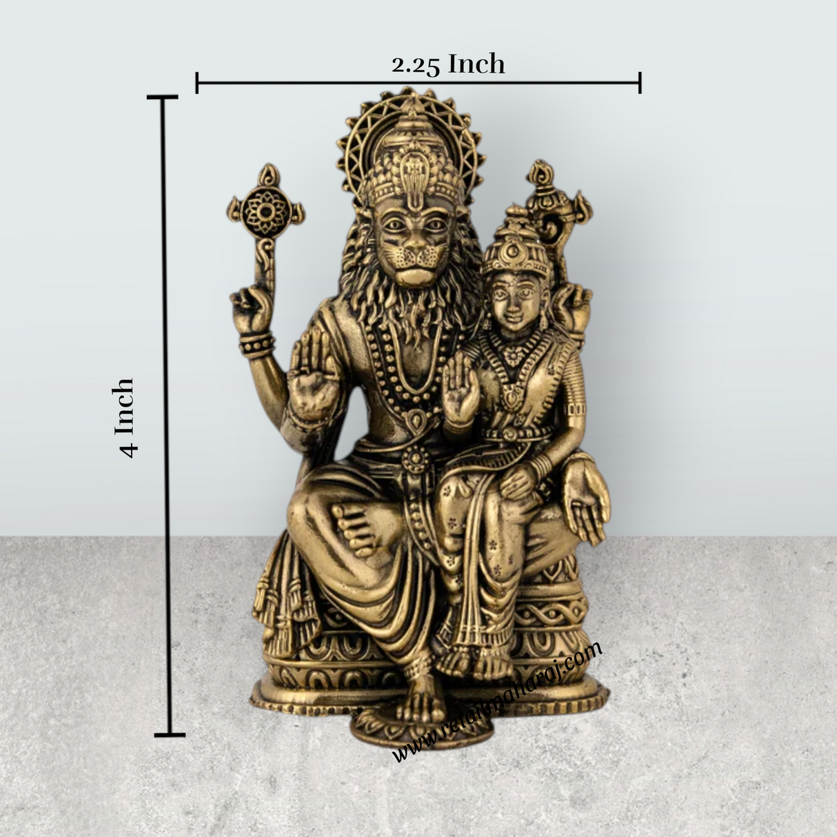 Lakshmi Narasimhar Sitting on Base Murti - 3 x 2 Inches | Antique Brass Idol for Pooja & Home Décor - Retail Maharaj