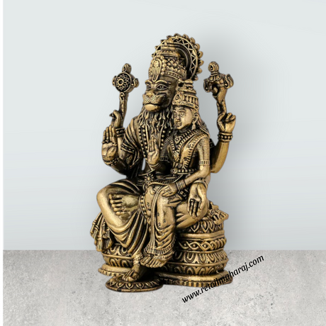 Lakshmi Narasimhar Sitting on Base Murti - 3 x 2 Inches | Antique Brass Idol for Pooja & Home Décor - Retail Maharaj