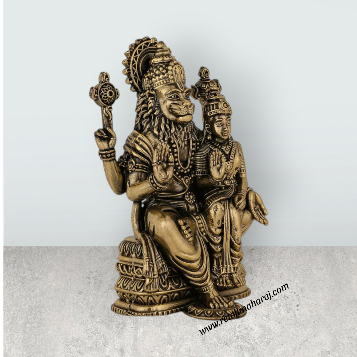 Lakshmi Narasimhar Sitting on Base Murti - 3 x 2 Inches | Antique Brass Idol for Pooja & Home Décor - Retail Maharaj