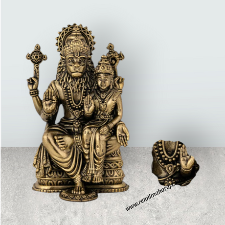 Lakshmi Narasimhar Sitting on Base Murti - 3 x 2 Inches | Antique Brass Idol for Pooja & Home Décor - Retail Maharaj