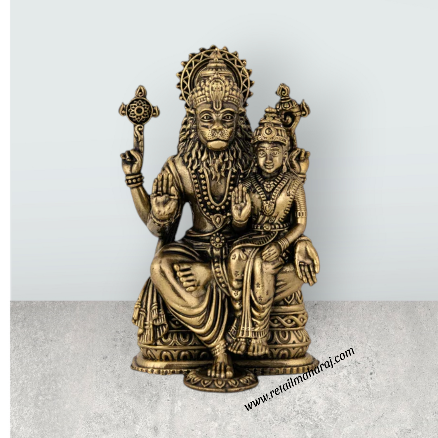 Lakshmi Narasimhar Sitting on Base Murti - 3 x 2 Inches | Antique Brass Idol for Pooja & Home Décor - Retail Maharaj