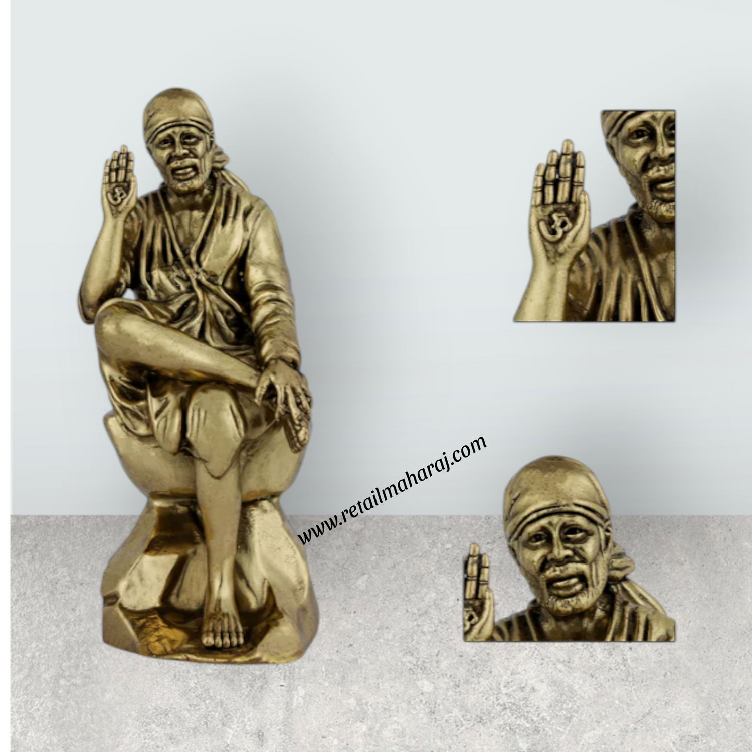 Saibaba Statue – 5 x 1.75 Inches | Antique Brass Saibaba Sitting Idol / Shirdi Sai Baba Vigraham for Pooja - Retail Maharaj