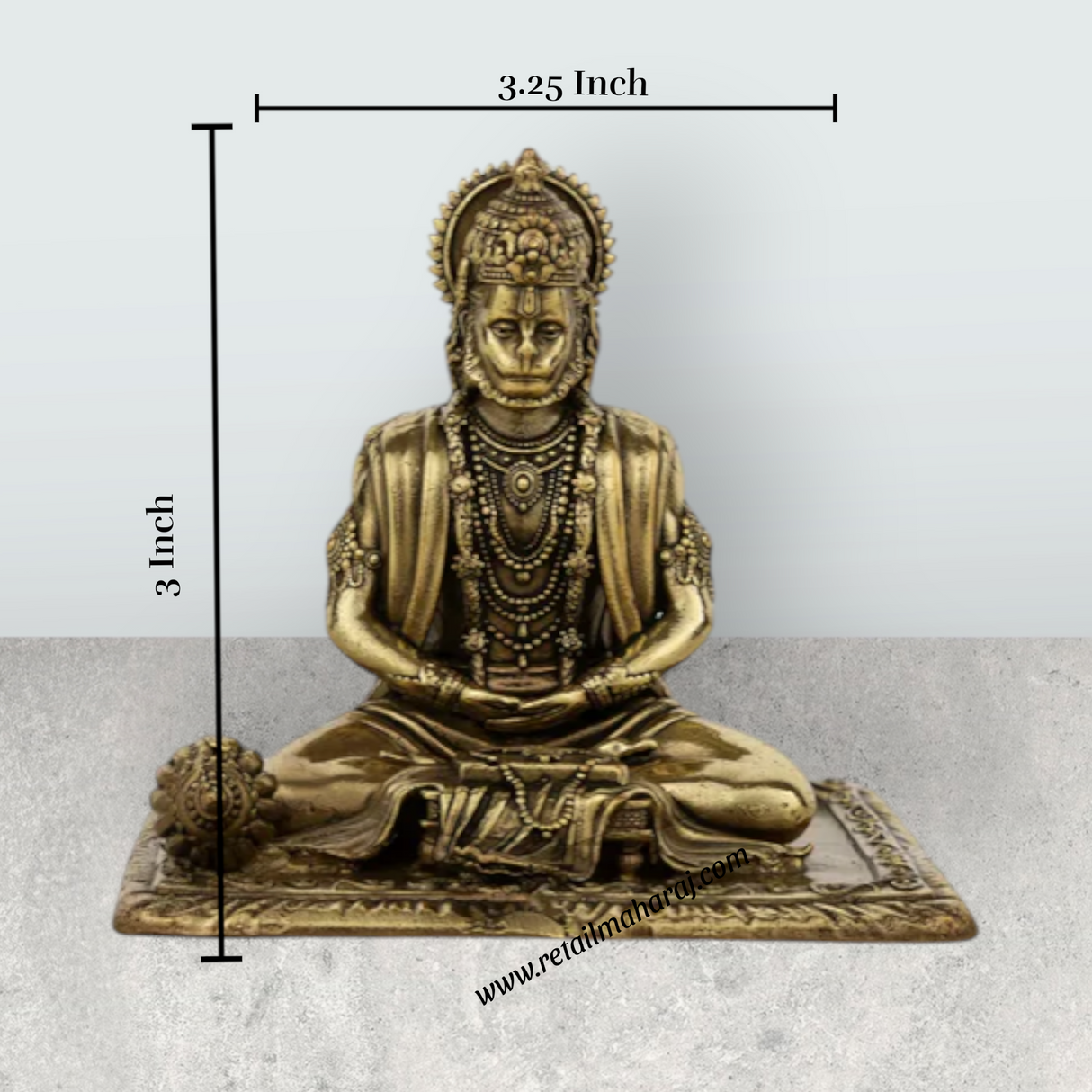 Hanuman Statue – 3 x 3.25 Inches | Brass Anjaneya Idol / Hanuman Murti for Home Temple & Pooja Decor - Retail Maharaj