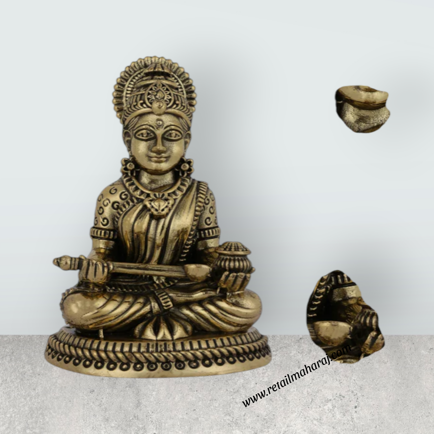 Annapoorani Murti – 3 x 2 Inches | Antique Brass Annapurna Devi Idol for Home & Pooja - Retail Maharaj