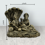 Vishnu Lakshmi Sitting on Sheshnag – Antique Brass Vishnu Lakshmi Idol / Murti for Home & Pooja Decor (3 x 3 Inches) - Retail Maharaj