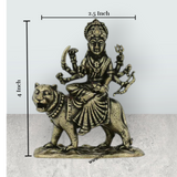 Durga Murti Sitting On Tiger – 1 x 0.75 Inches | Antique Brass Durga Idol / Durga Statue For Pooja Room Decor - Retail Maharaj