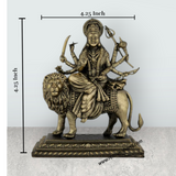 Brass Durga Sitting on Lion Murti – 4.25 x 4.25 Inches | Antique Brass Durga Statue for Home & Pooja Décor - Retail Maharaj