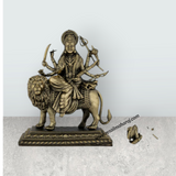 Brass Durga Sitting on Lion Murti – 4.25 x 4.25 Inches | Antique Brass Durga Statue for Home & Pooja Décor - Retail Maharaj
