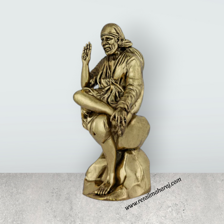 Saibaba Statue – 6 x 2.25 Inches | Antique Brass Idol / Saibaba Sitting Idol / Shirdi Sai Baba Vigraham - Retail Maharaj