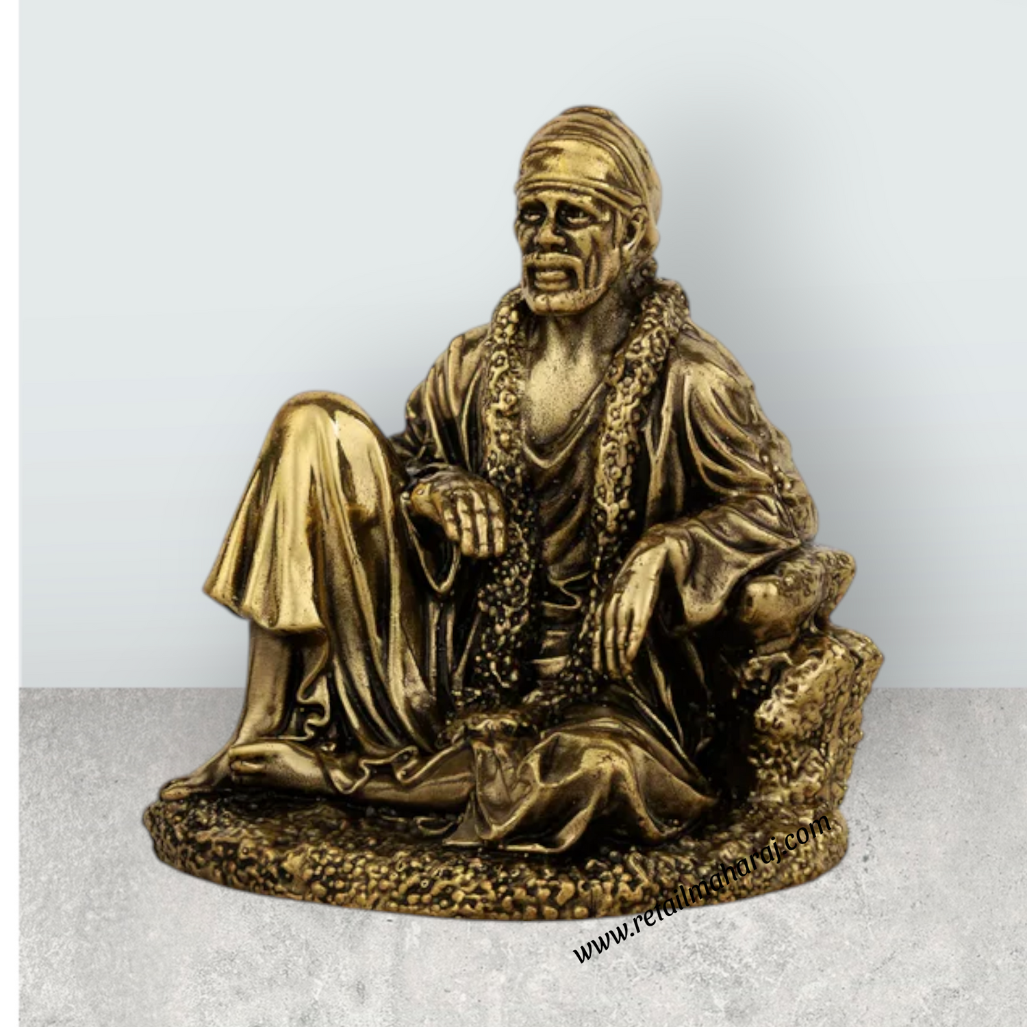 Sai Baba Murti – Antique Brass Shirdi Sai Baba Idol for Home & Temple Pooja (3 x 2.5 Inches) - Retail Maharaj